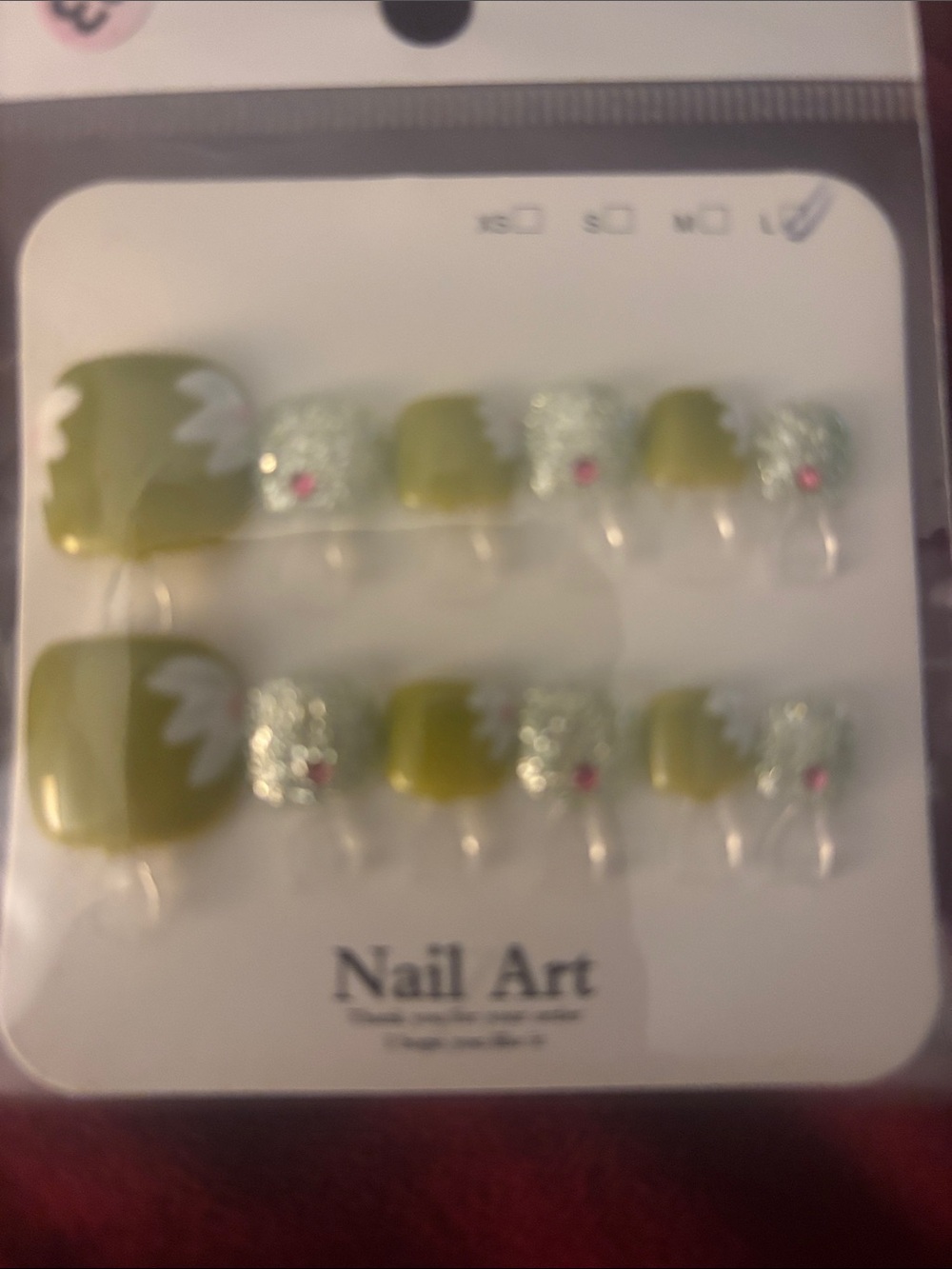 Nail Art Olive Green Glitter Toe Nail Set by